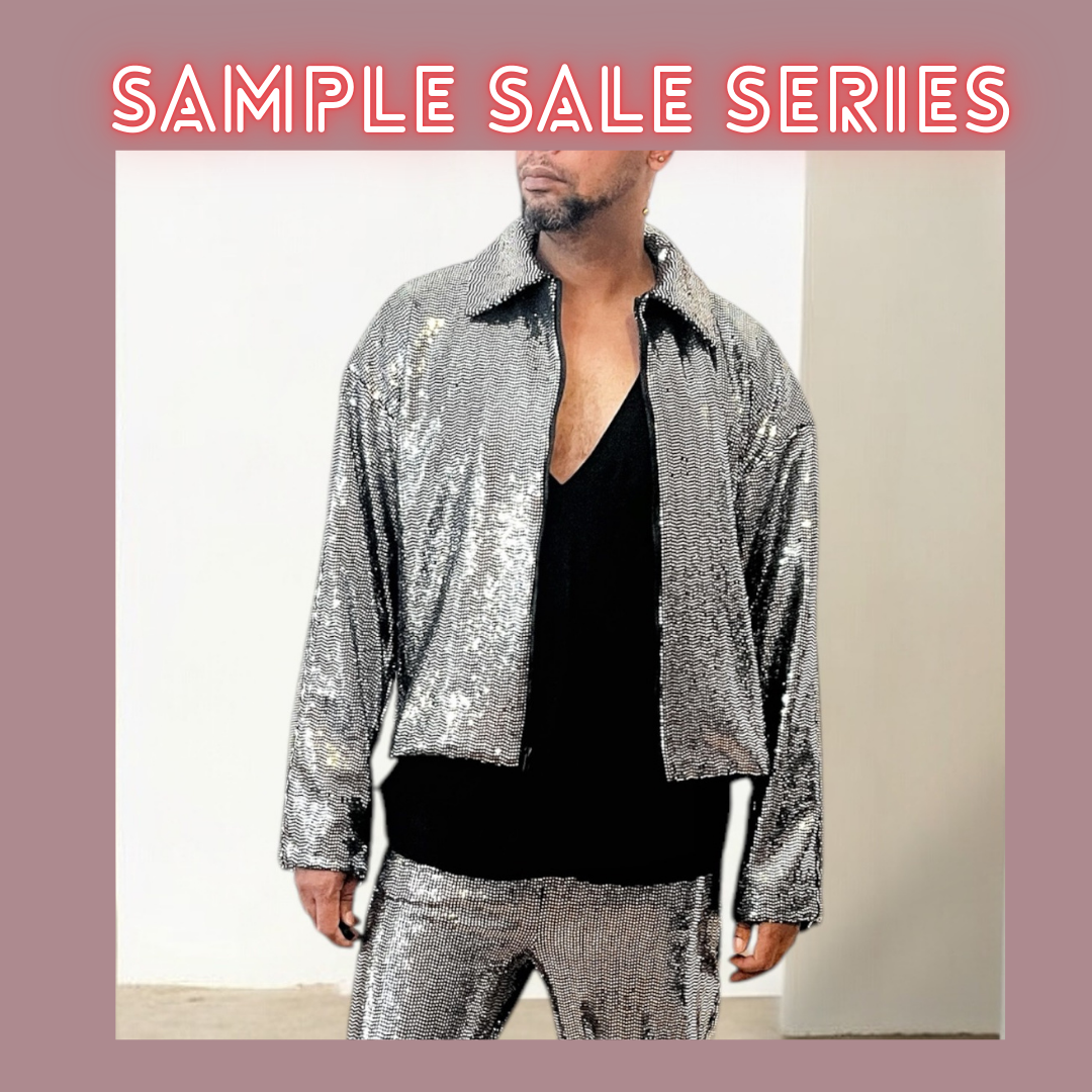 Metallic Silver Dot Coated Spandex Zip-Up Jacket