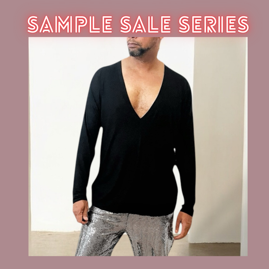 Deep V Neck Tee Shirt Long Sleeve Version | Drop Shoulder Long Sleeve T Shirt | Black Drape Jersey