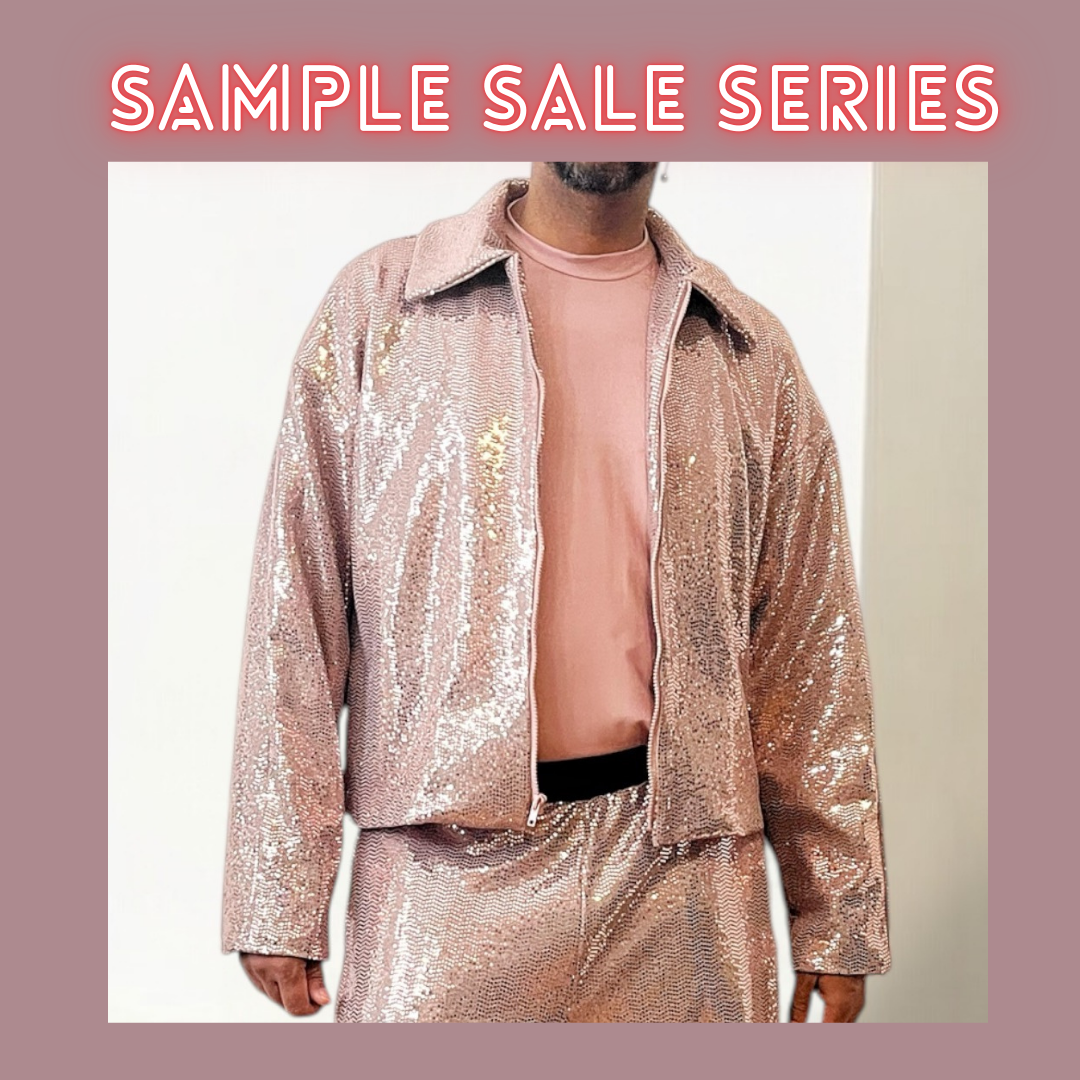 Men's Trendy Rose Gold Zip-Up Jacket for Holiday Stage Performance