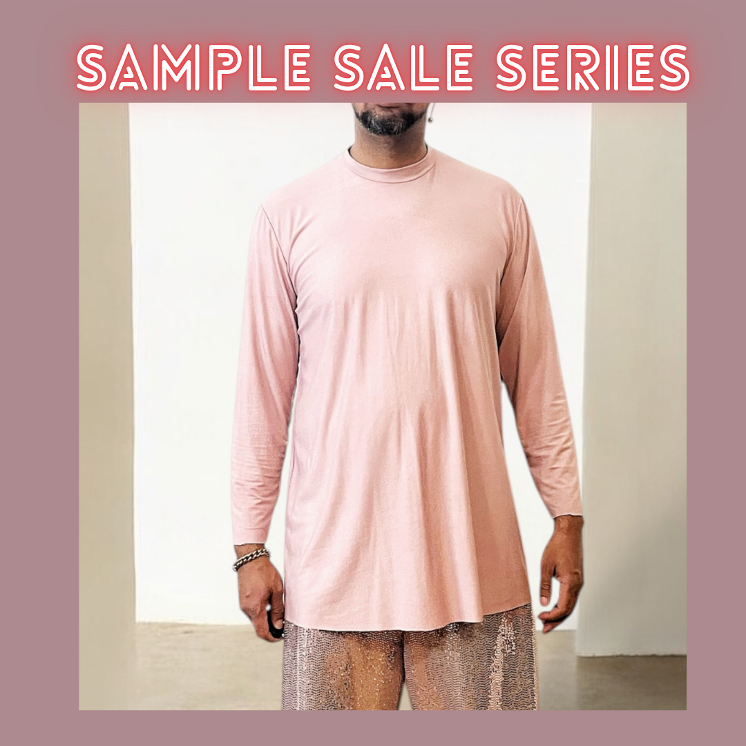 Powder Pink Long Sleeve Tunic TShirt Tee Shirt | Rayon Jersey | Stretchy Fine Knit