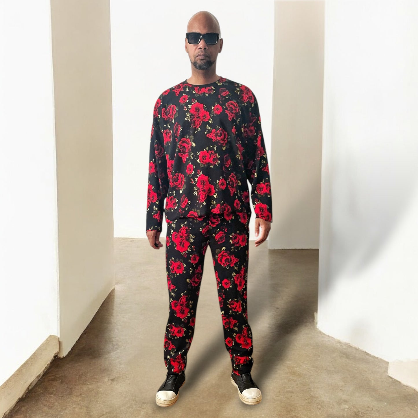 Floral Print 2pc Sweat Suit Set for Men | Men's Flower Printed Sweatshirt & Jogger Pant Set