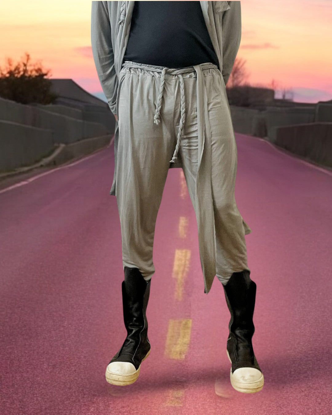 Mend Cinched Legging Pant | Slim Cut Jogger Pant | Braided Belt Drawstring Waist | Desert Wear