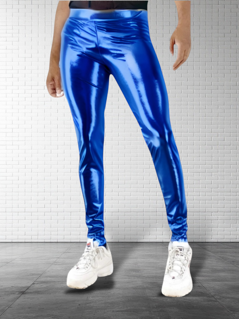 Blue Metallic Legging | Coated Spandex | Blue | Unisex Mens