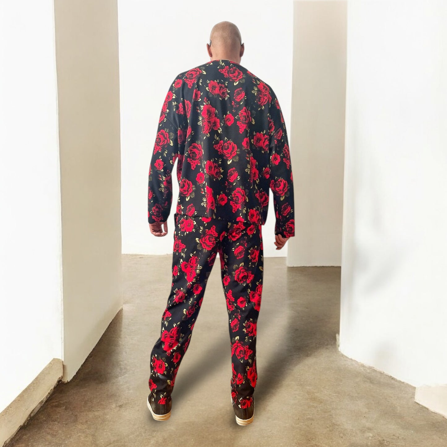 Floral Print 2pc Sweat Suit Set for Men | Men's Flower Printed Sweatshirt & Jogger Pant Set