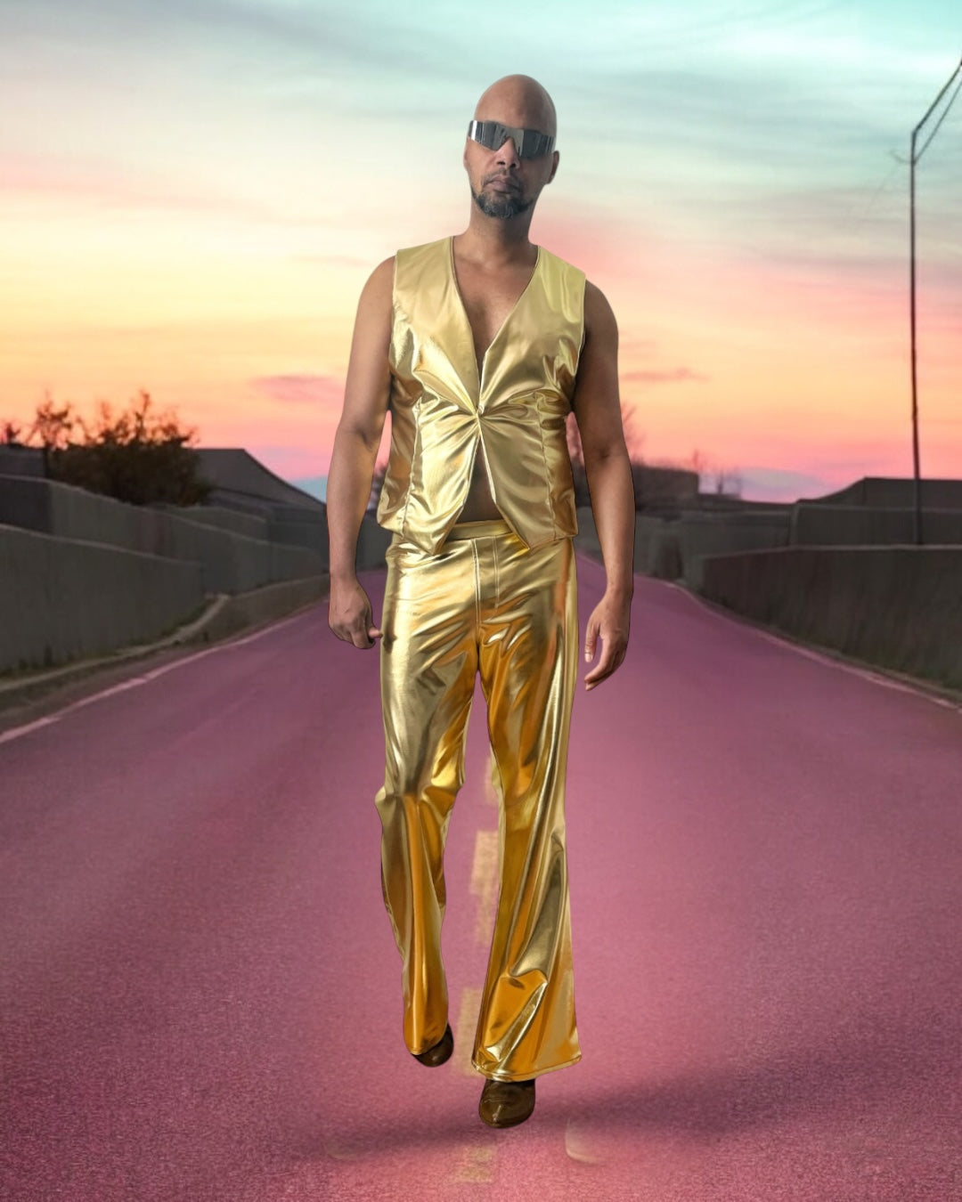 Gold Vest | Gold Metallic Spandex | Classic Waist Coat Vest | Mens Sleeveless Vest | Button Up