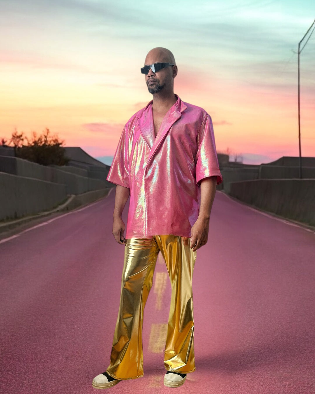 Pink Metallic Collared Kimono | Relaxed Blazer Kimono | Stretchy Spandex Mesh | Mens