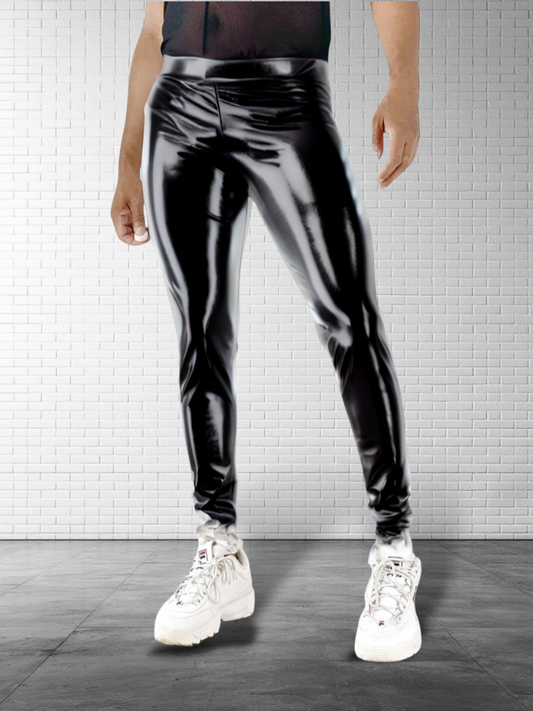 Black Metallic Legging | Coated Spandex | Black | Unisex Mens