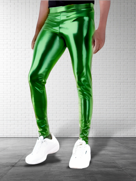 Green Metallic Legging | Coated Spandex | Green | Unisex Mens