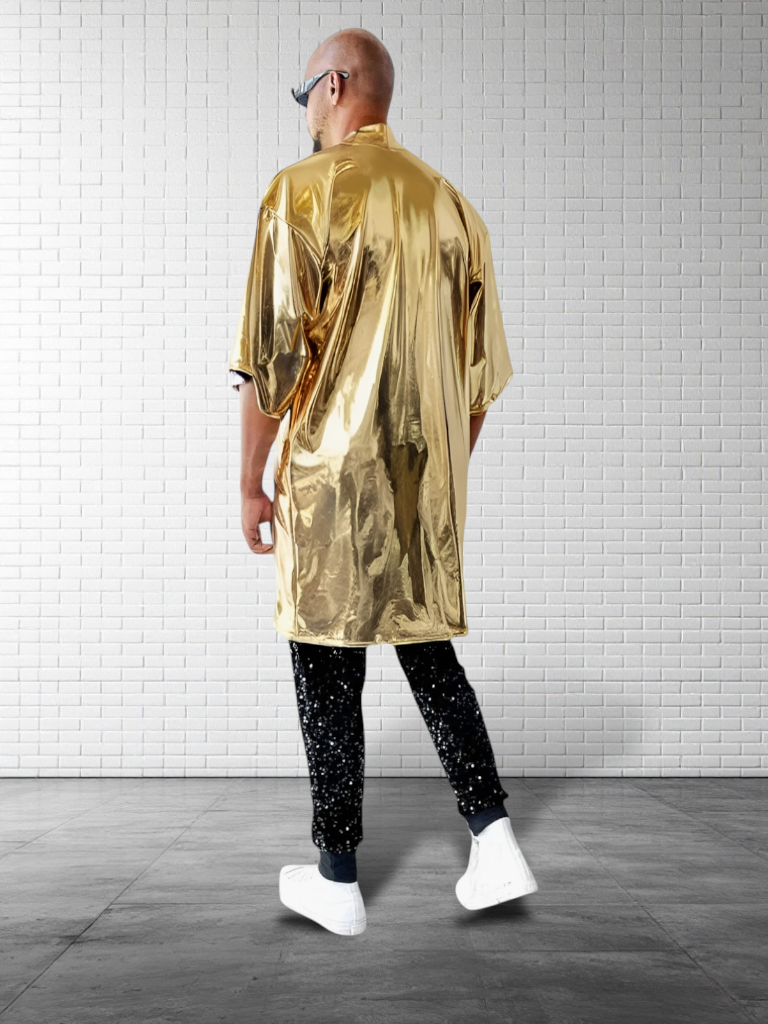 Gold Metallic Kimono Stretchy Spandex Coverup Rave Disco Festival Fashion