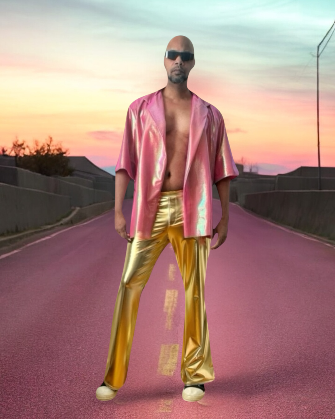 Pink Metallic Collared Kimono | Relaxed Blazer Kimono | Stretchy Spandex Mesh | Mens