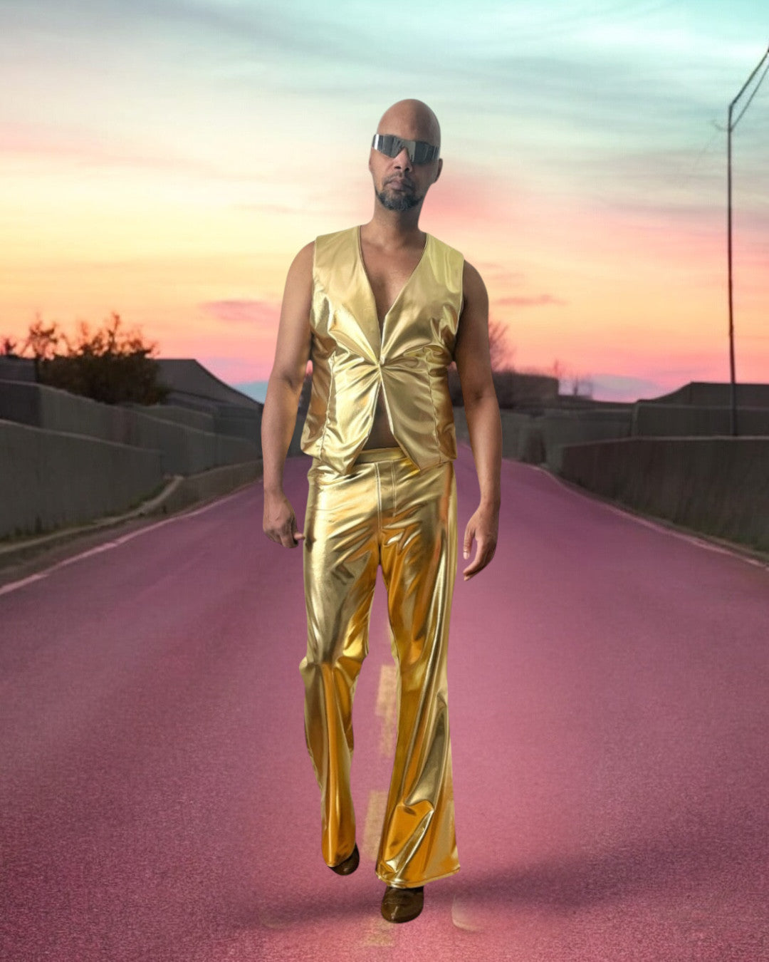 Gold Vest | Gold Metallic Spandex | Classic Waist Coat Vest | Mens Sleeveless Vest | Button Up