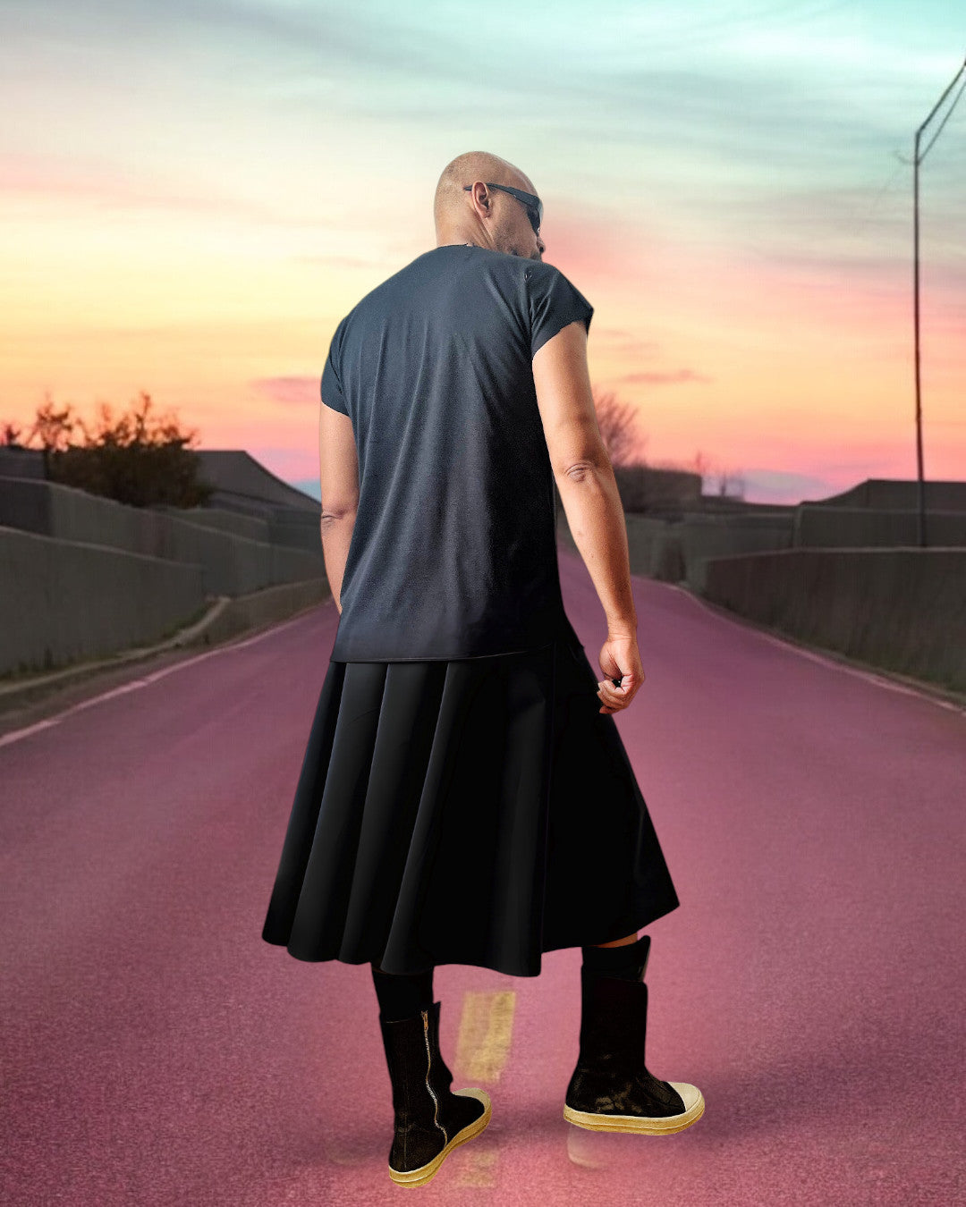 Pull On Kilt in Black | Elastic Waist | Simple Skirt For Men |  Pleated Skirt For Men