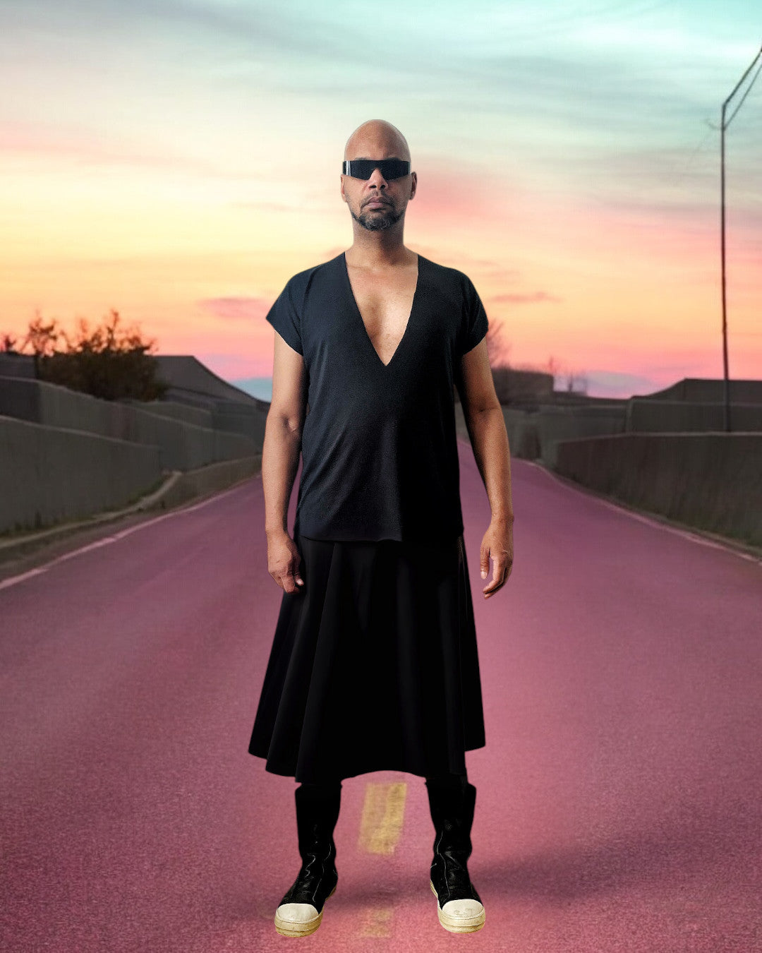 Pull On Kilt in Black | Elastic Waist | Simple Skirt For Men |  Pleated Skirt For Men