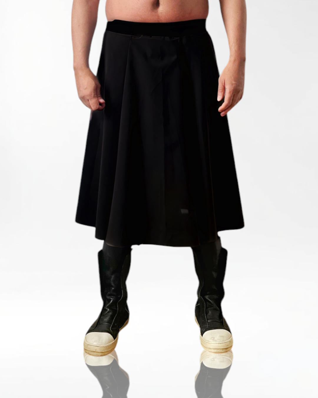 Pull On Kilt in Black | Elastic Waist | Simple Skirt For Men |  Pleated Skirt For Men