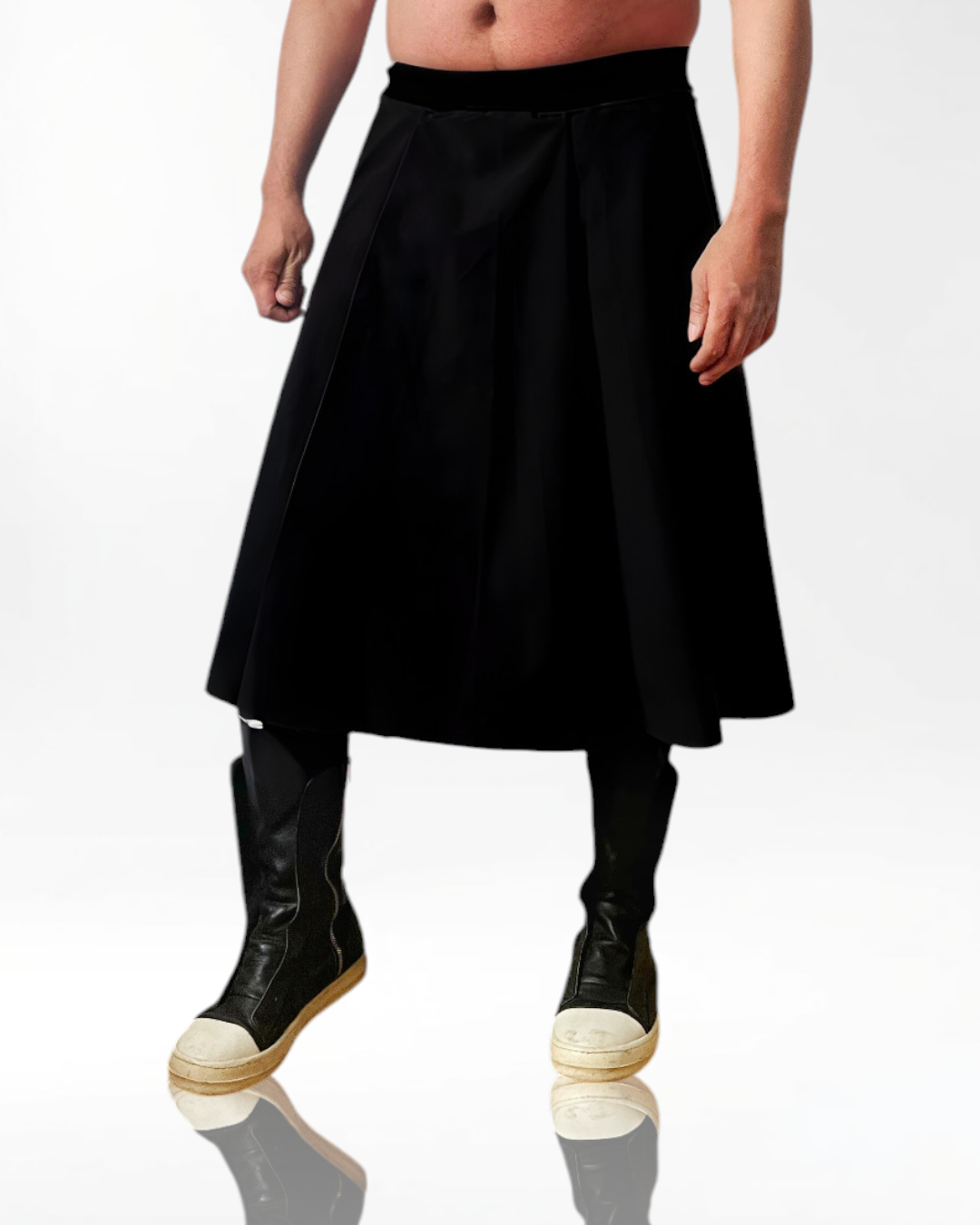 Pull On Kilt in Black | Elastic Waist | Simple Skirt For Men |  Pleated Skirt For Men